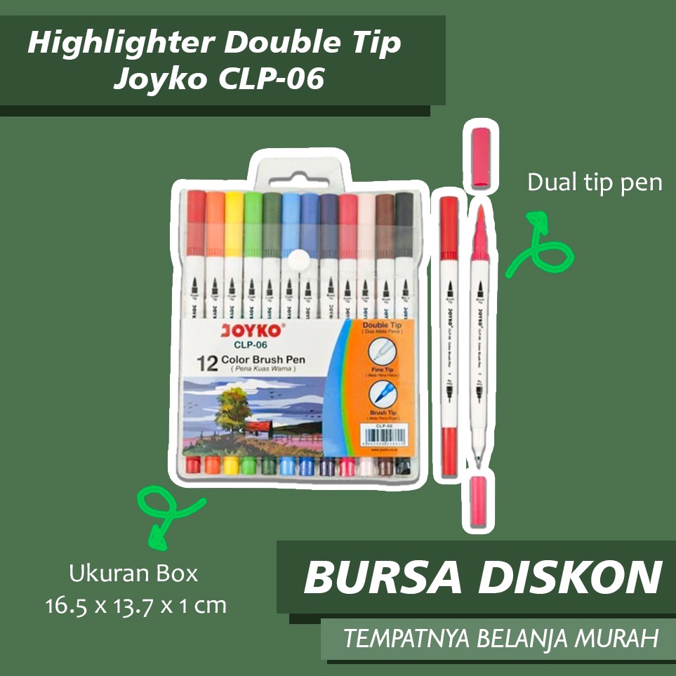 

KODE B3Q4 Highlighter Double Tip Joyko CLP6 Set 12 Stabilo Color Brush Pena Kuas