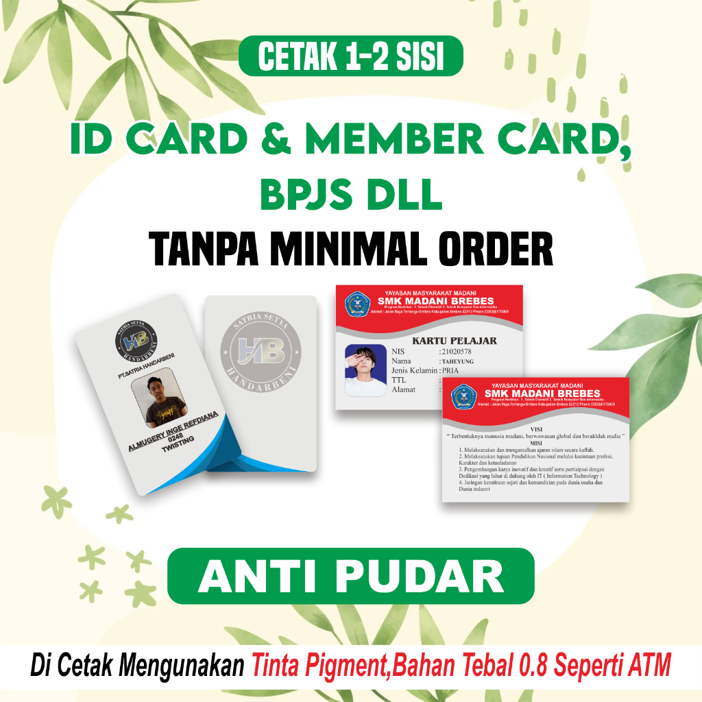 

TANPA MINIMAL ORDER Cetak ID Card PVC Custom Premium Kartu Member / Kartu Anggota / Kartu Pelajar