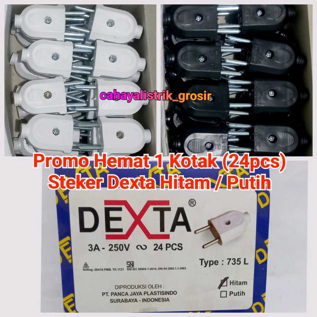Dexta PROMO Hemat 1 Kotak (24pcs) Steker Gepeng Dexta Putih/Hitam DEXTA 735 L Steker Murah