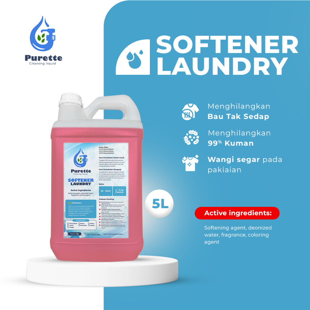 	 SOFTENER Pewangi Pelembut Pakaian Laundry PREMIUM PURETTE 5L	