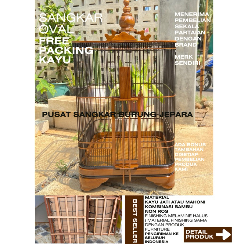Sangkar Oval Lanawooden Bahan kayu jati solid Sangkar anis oval kayu jati Sangkar wambi kayu jati Sa