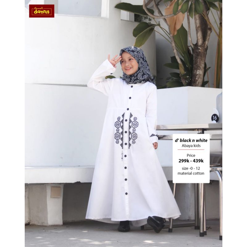 ABAYA ANAK DANNIS - ABAYA SERI BLACK & WHITE - GAMIS PUTIH - ABAYA IHRAM - IHROM - JILBAB SEGI EMPAT