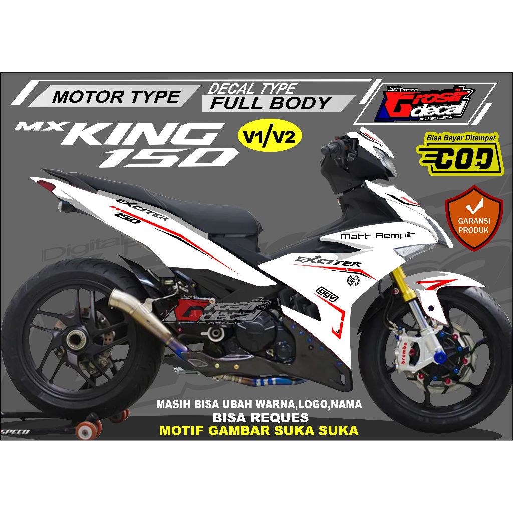 Sticker Decal Stiker MX KING 150 V1 / V2 Putih Full Body Fullblok Free Custom