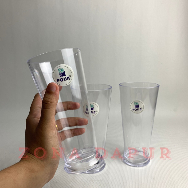 (1 lusin) - Gelas Jus Plastik Bening 400 ml POLIN - Gelas Mika Bening - Gelas Jus Milkshake ala Cafe