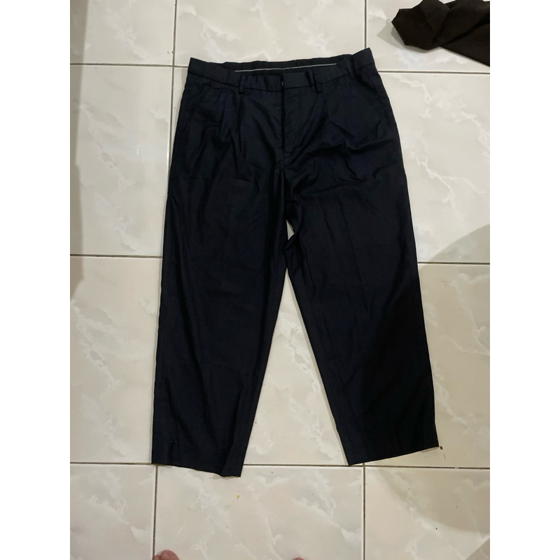 celana bahan biru dongker katun pria preloved