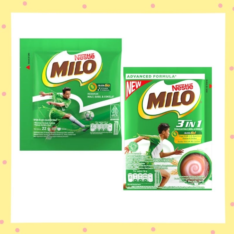 

Milo Activ-Go dan 3 in 1 Susu Bubuk Sachet Renceng