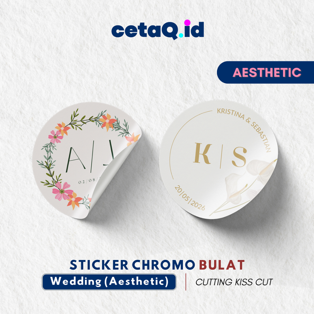 [Sticker Chromo Bulat]  Sticker Wedding AESTHETIC BULAT CUSTOM- KISS CUT Sticker Wedding Souvenir / 