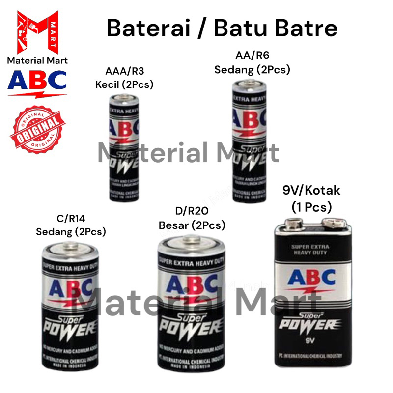 Batre ABC Super Power ASLI | Baterai ABC AA | AAA |Tipe C |Tipe D | 9V