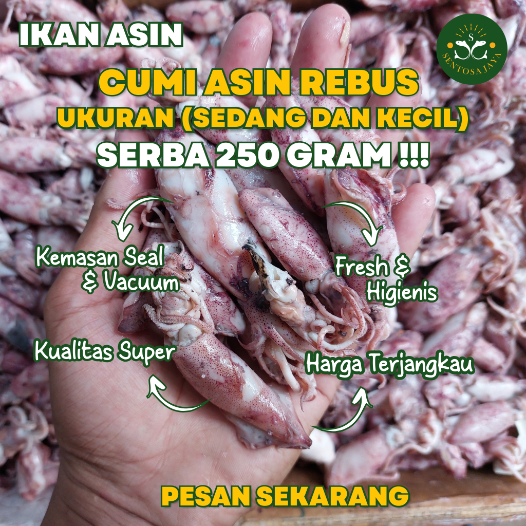 

Cumi Asin Rebus 250 gram Ikan Asin Cumi Ukuran (Sedang dan Kecil)