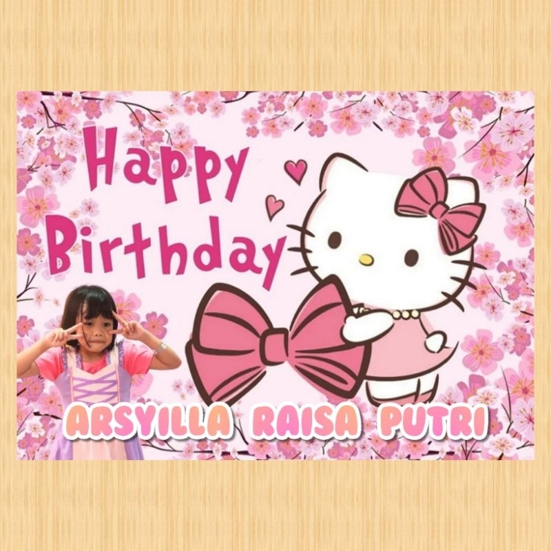 Spanduk HELLO KITTY banner HELLO KITTY spanduk banner ultah anak background HELLO KITTY custom backd