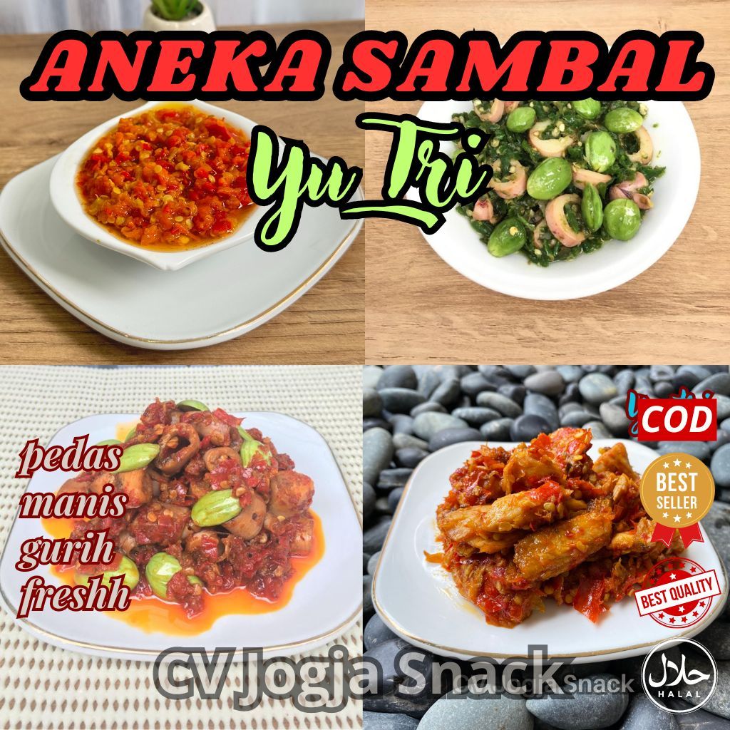 

Sambal Baby Cumi Yu Tri Balado Cabe Ijo Pete Bawang Tuna Teri Bandeng Udang Pedas Extra Hot Halal