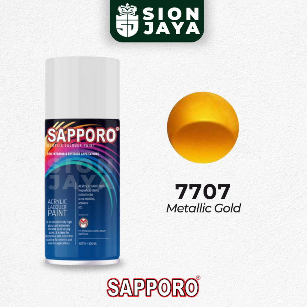 Pilox / Pylox / Cat Semprot Sapporo 300ml Kuning Emas Gold Metallic Colour 7707 Metallic Gold
