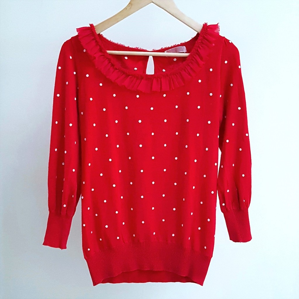 Sweater Wanita Polkadot Lengan Panjang Woman Blouse Longsleeve with Ruffles Detail | Merah Red