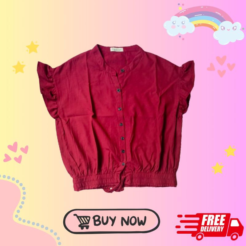BLOUSE WANITA MERAH MAROON LENGAN PENDEK