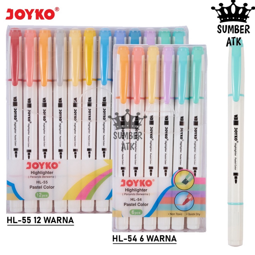 

KODE G89W Highlighter Penanda Joyko HL54 HL55 6 dan 12 warna Pastel