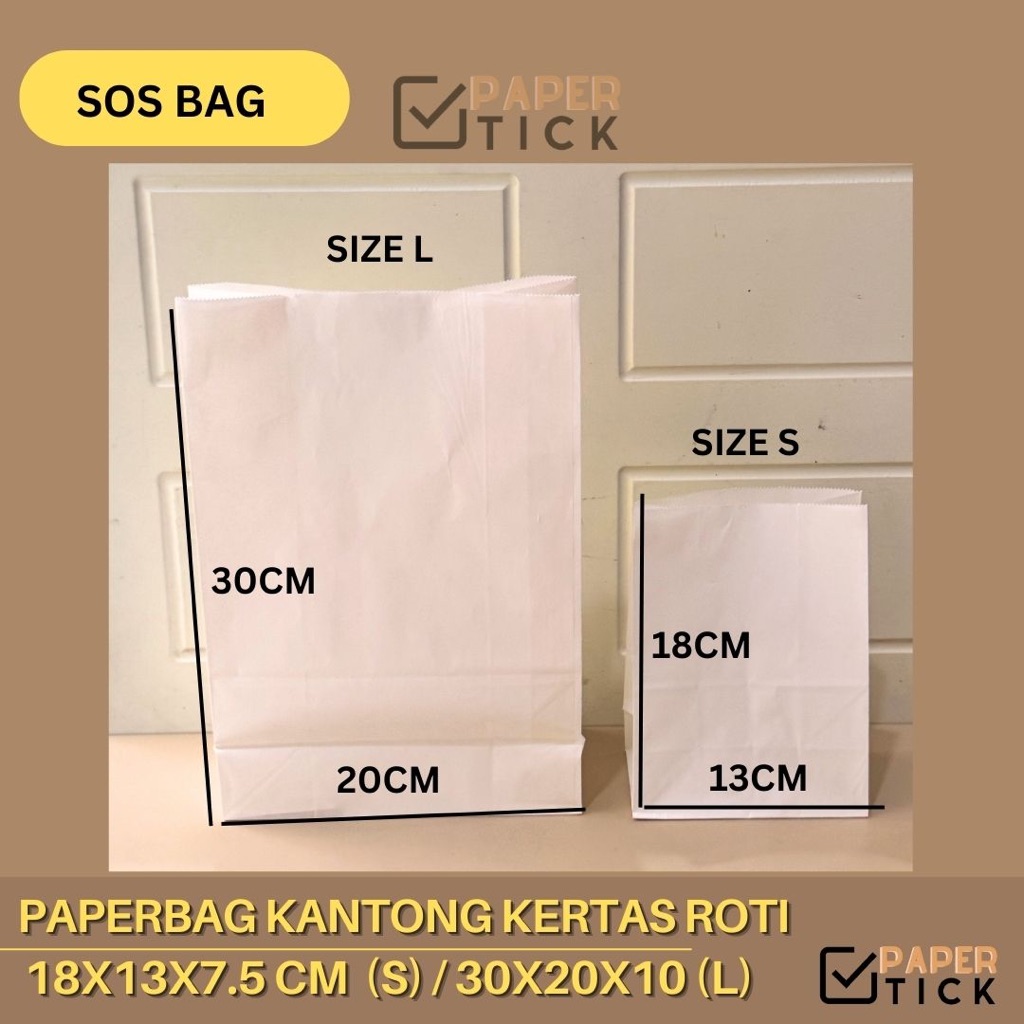 

SOS PaperBag Kantong Kertas ISI 10 LEMBAR Kantong Snack Non Greaseproof Uk 30x20x10 Uk 18x13x7.5 CM