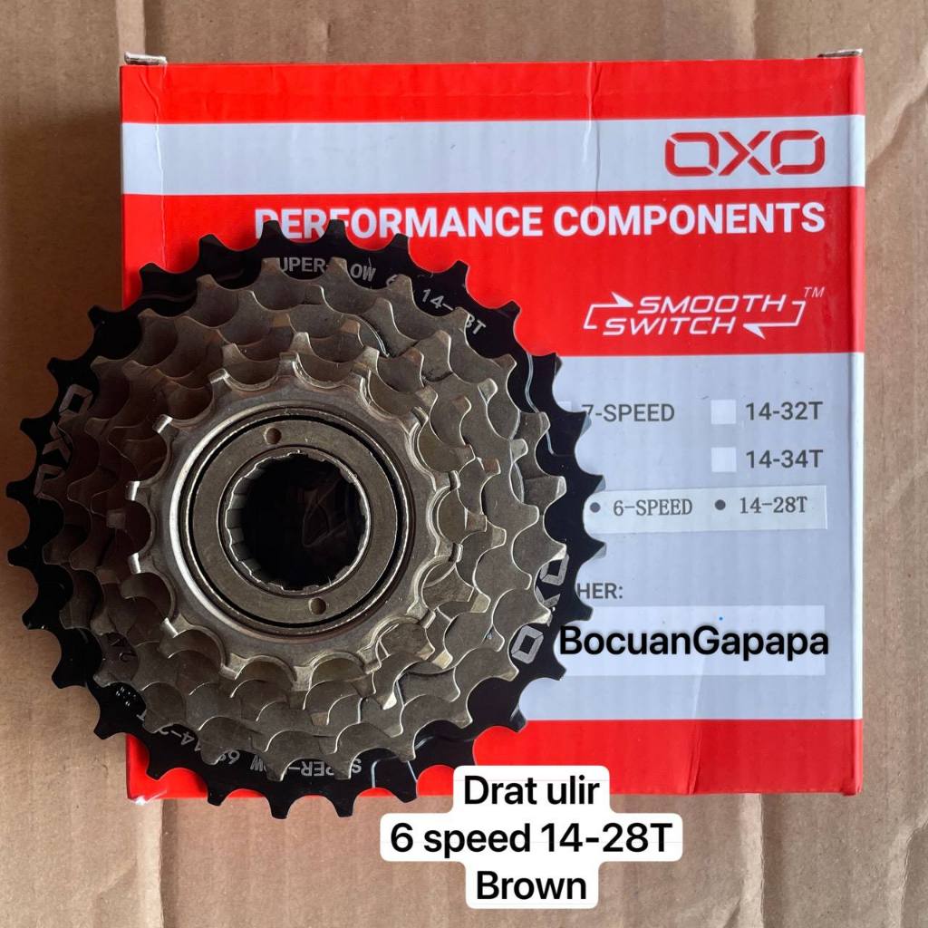Sprocket Drat ulir Freewheel Megarange OXO 6 speed 14-28T Brown