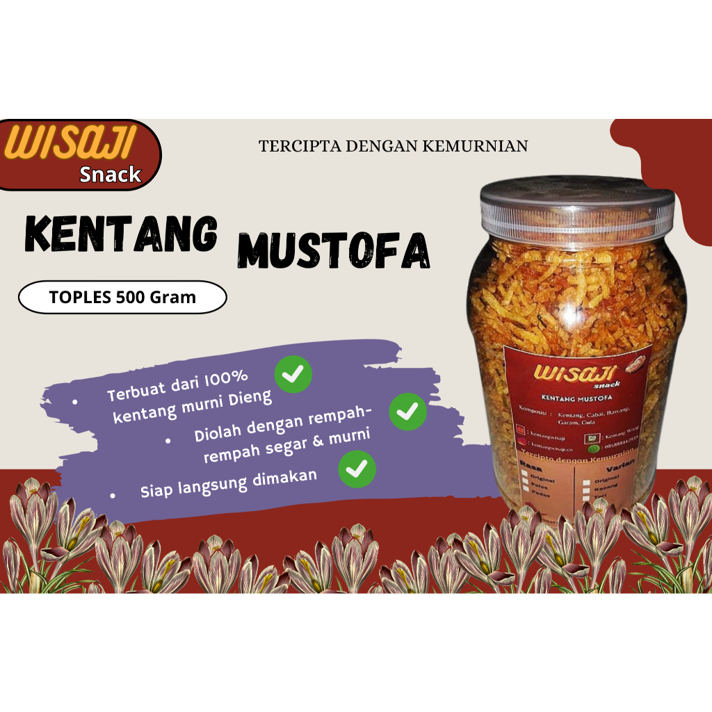 

Kentang Mustofa Wisaji Original (Toples isi 500 gram) - Kentang Goreng Kering Balado/Pedas Manis Tanpa MSG Kualitas Premium Krispi Kriuk Kering Renyah