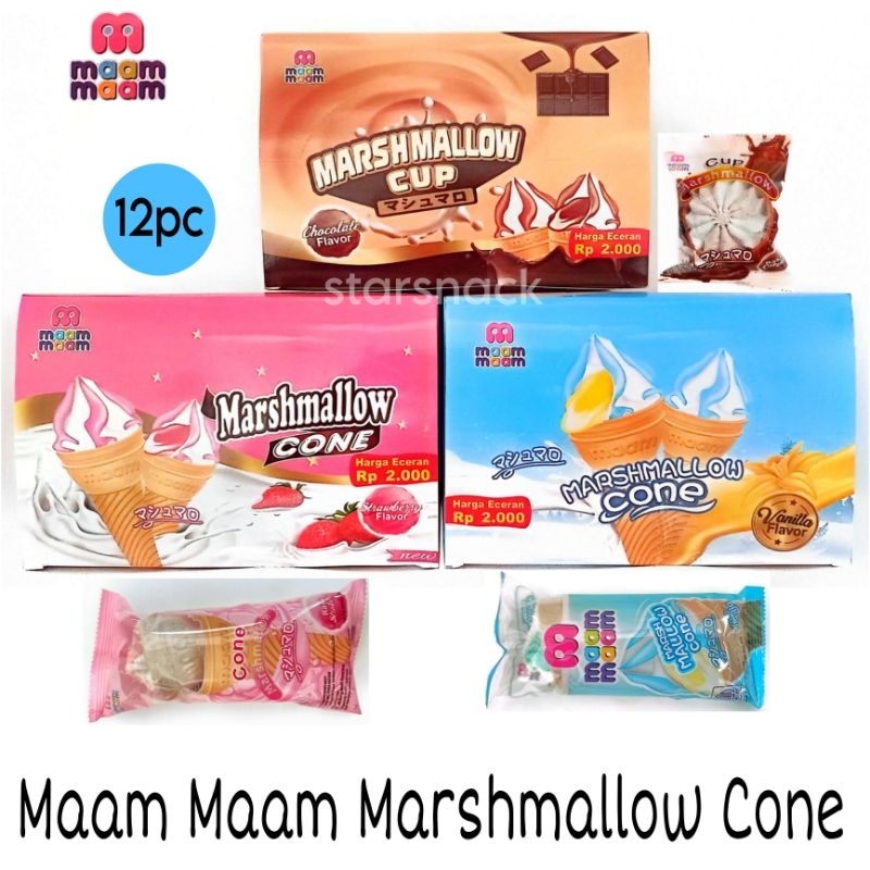 

Maam Marshmallow cone coklat stroberi vanila isi 12pc