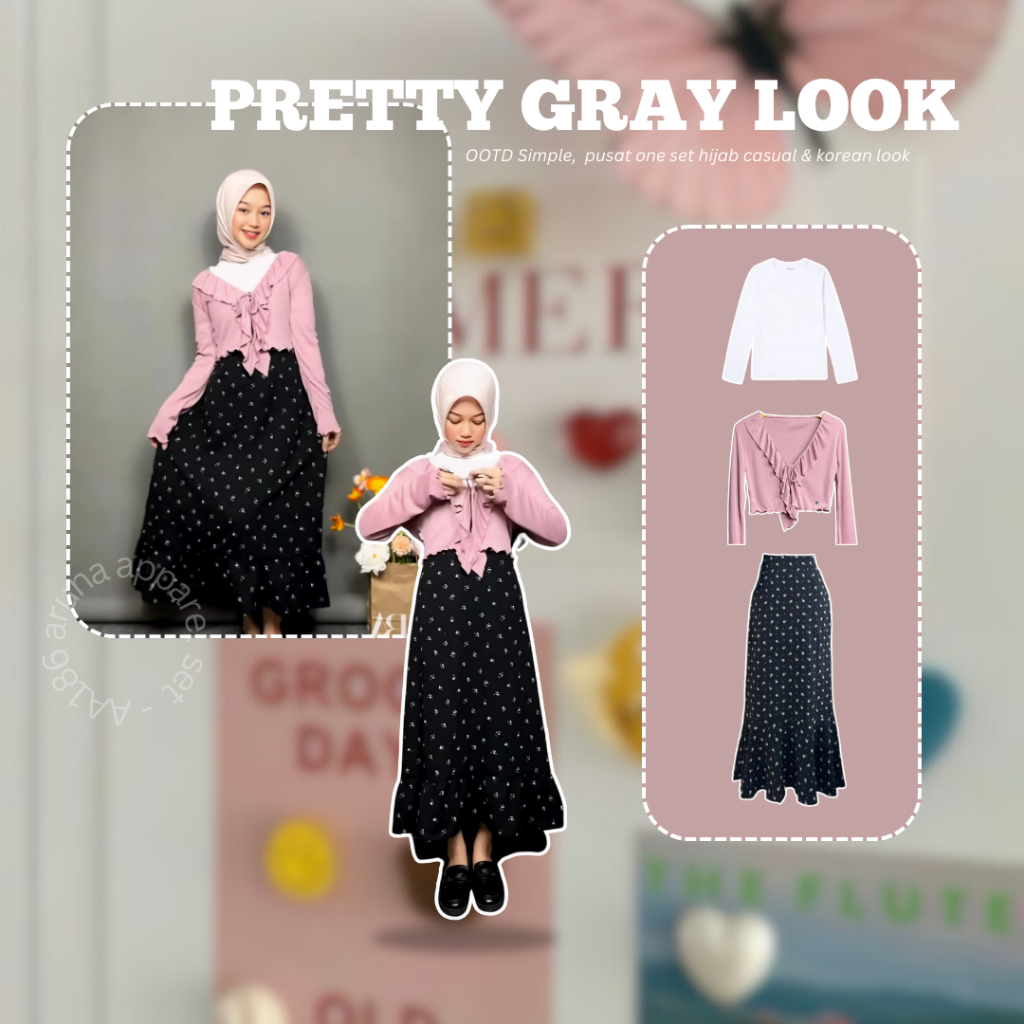 3in1 One Set Hijab Casual OOTD Korean Hijab Blouse Rumbai Outfit Hijab Kekinian OOTD Remaja AA188