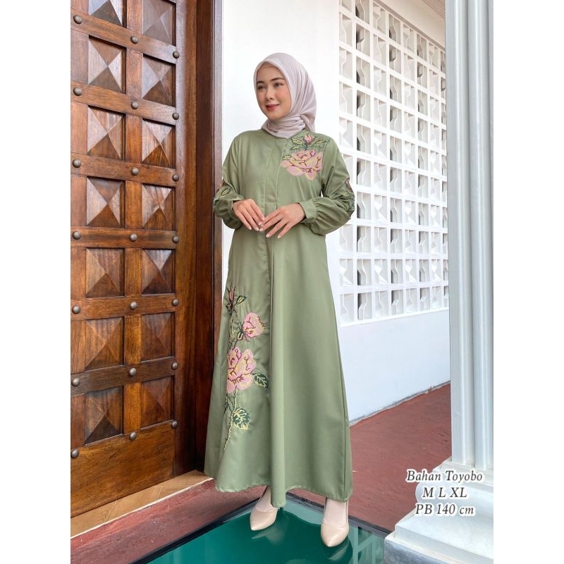 Gamis Kinan Gamis Bordir Gamis bahan katun toyobo mix bordir gamis fashion gamis muslimah gamis terb