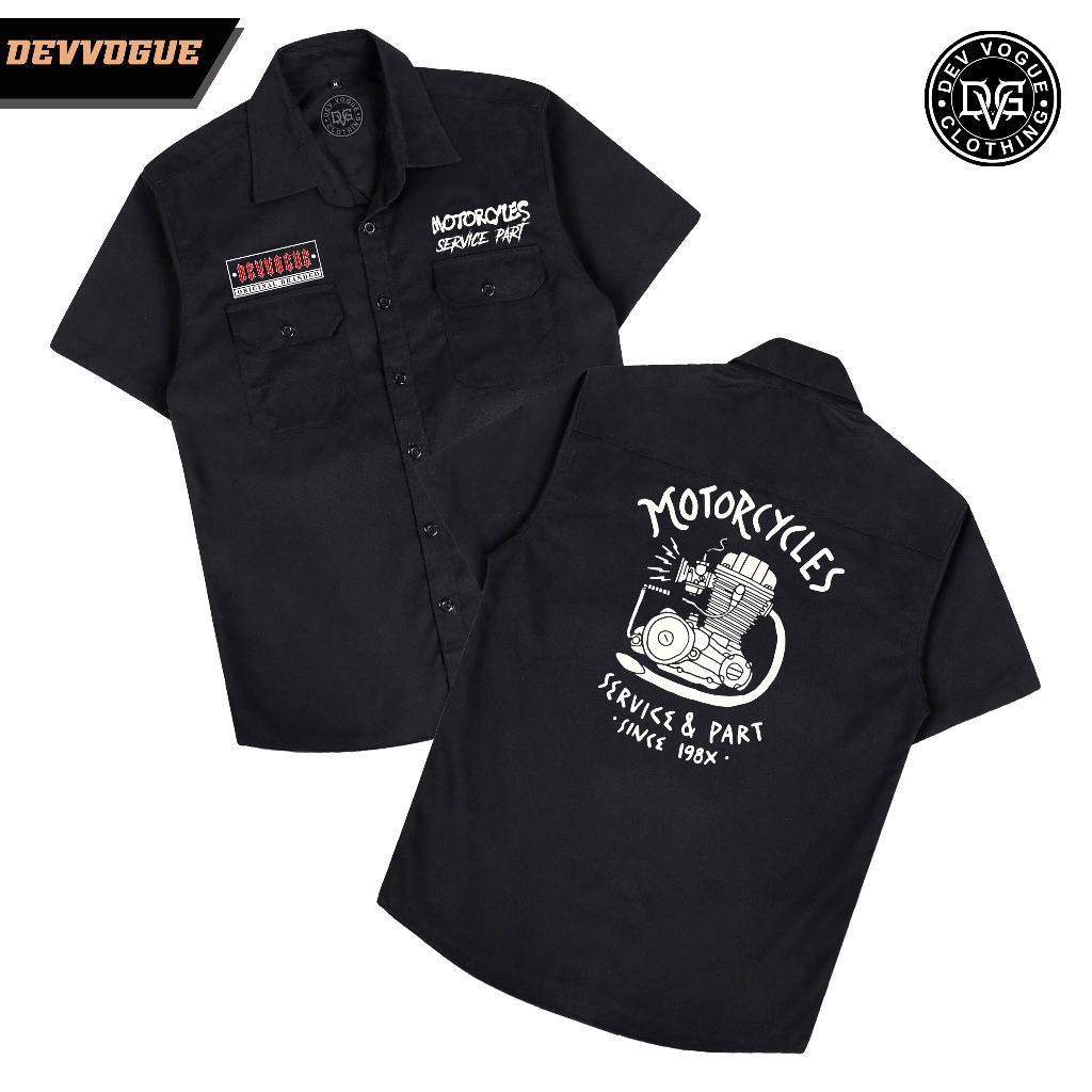 Kemeja Workshirt Biker MOTORCYCLES / Work shirt Bengkel Bahan Tebal / DEVVOGUE