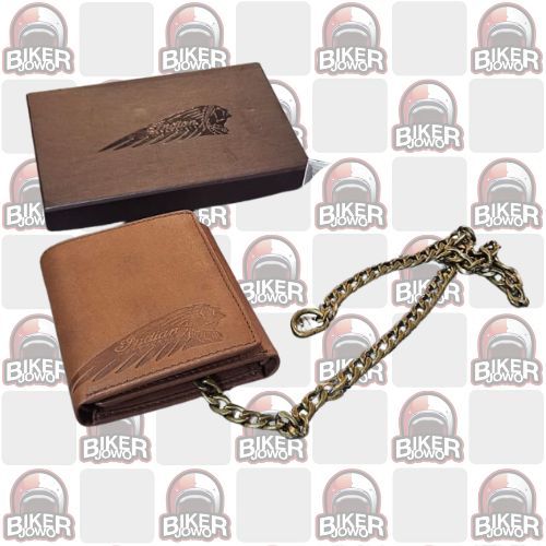INDIAN BIKERS LEATHER CHAIN WALLET BROWN - DOMPET BIKER MOTOR