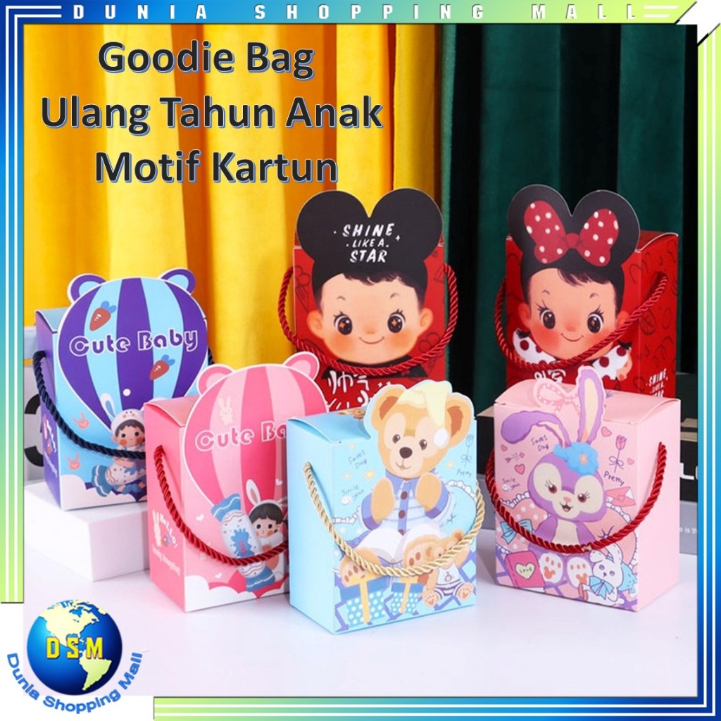 

DSM Goodie Bag Ulang Tahun Anak Motif Kartun Tas Bingkisan Hadiah Hampers Ulang Tahun Anak Kotak Souvenir Kantong Tentengan Bingkisan Paper Bag Kertas