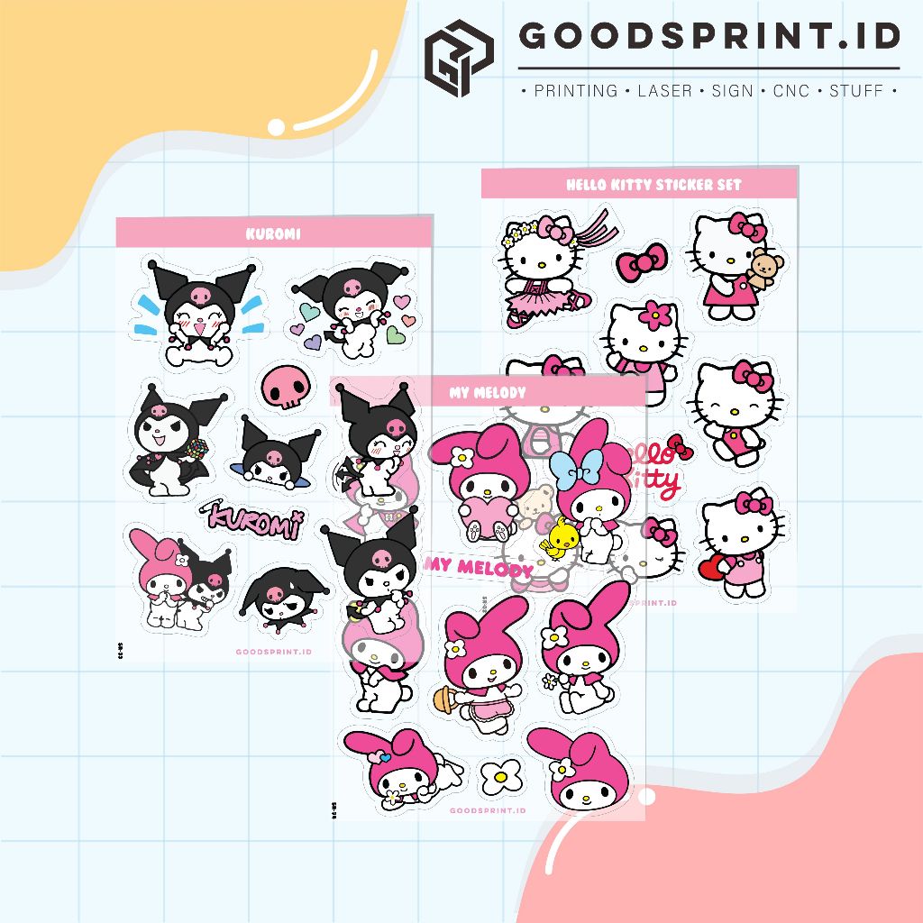 

STIKER PACK MY MELODY Sticker Botol Minum Kuromi Stiker A6 Transparant Stiker Jurnal