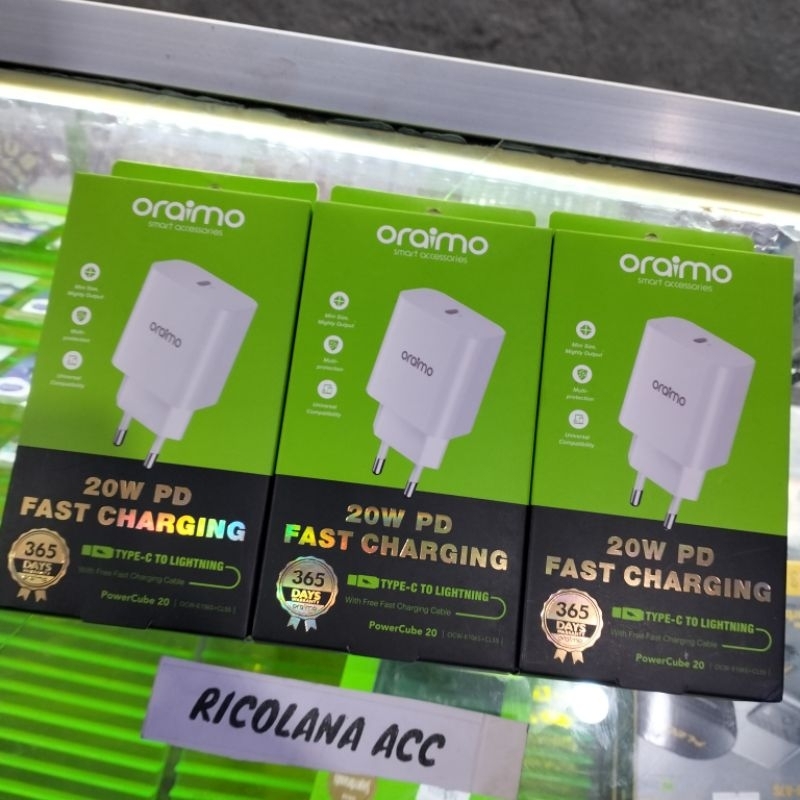 Oraimo OCW-E106S+CL55 Charger 20W Fast Charging Single Port Type-C to Lightning