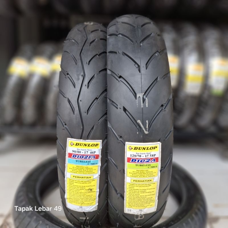 Ban DUNLOP D102A Paket 90.80.17 dan 120.70.17 Rim 17 Tubeless Ban Harian Motor Vixion Verza Jupiter 