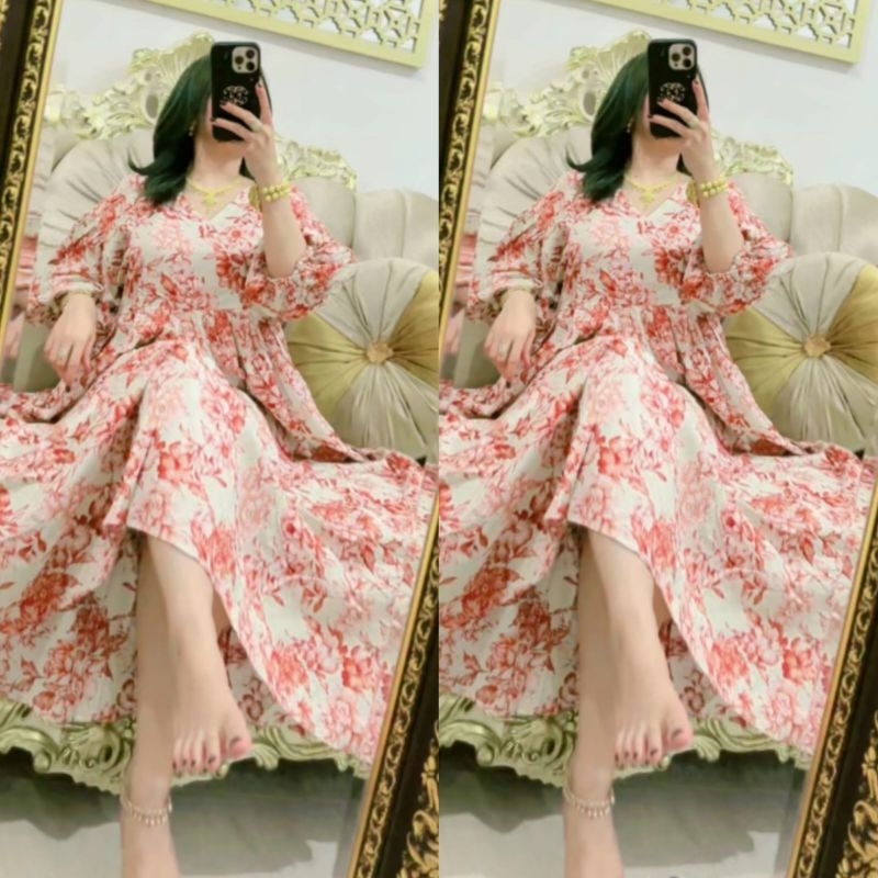 DRESS WANITA TIARA LENGAN BALON RAYON