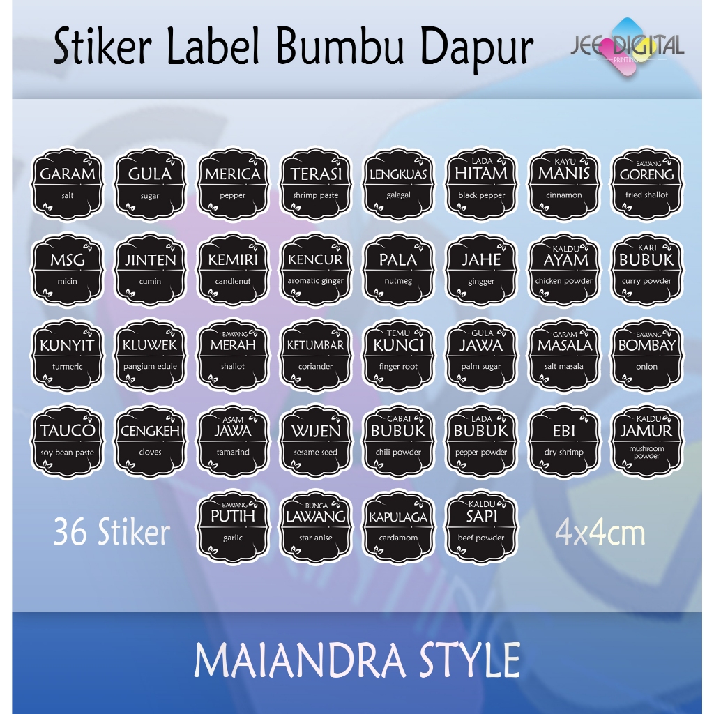 

Stiker label Bumbu Dapur Maiandra Style 4x4cm