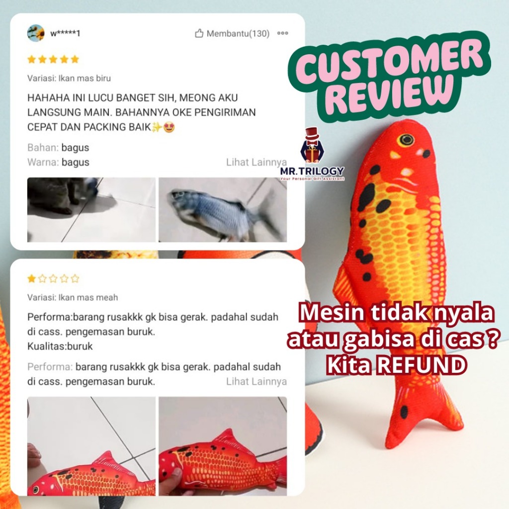 Premium Mainan Ikan Goyang-Goyang Tiktok Goyang - Nemo Uget Lucu Kucing Arwana Boneka Ikan Gerak