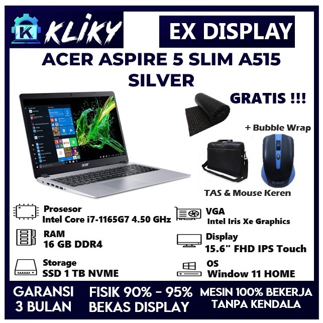 Laptop Touchscreen Acer Aspire 5 A515 Intel Core i7 1165G7 Ram 16Gb Ssd 1 TB Silver