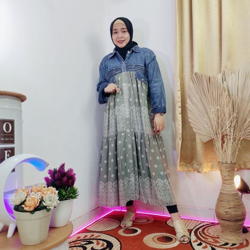 Baju Midi Gamis Busana Wanita Muslim Atasan Cewek Bahan Rayon mix Soft Jeans