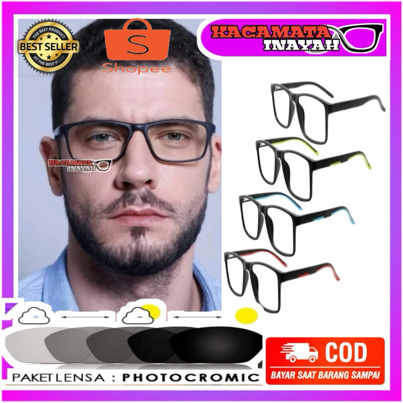 KACAMATA COWOK SPORT 9906 ANTI RADIASI PAKET LENSA PHOTOCROMIC | KACAMATA PHOTOCROMIC MINUS | KACAMA