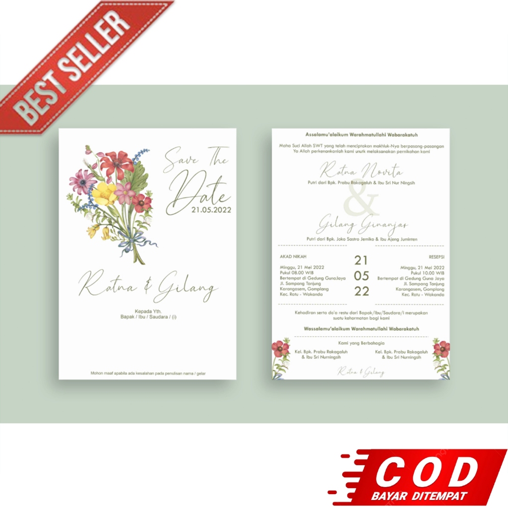 Undangan Satu sisi Bolak Balik Custom