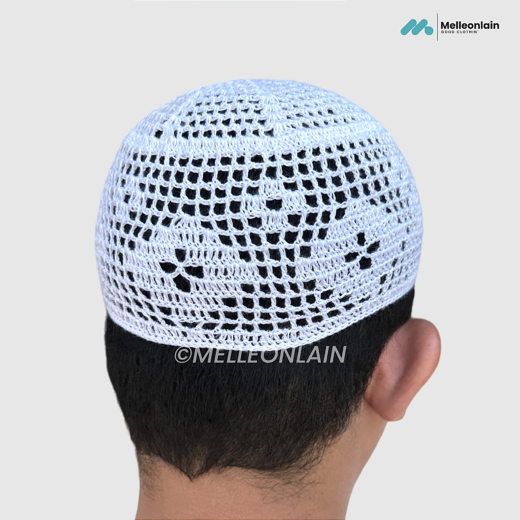 BIG SALE PECI RAJUT SAUDI KOPIAH SONGKOK PUTIH MELLEONLAIN