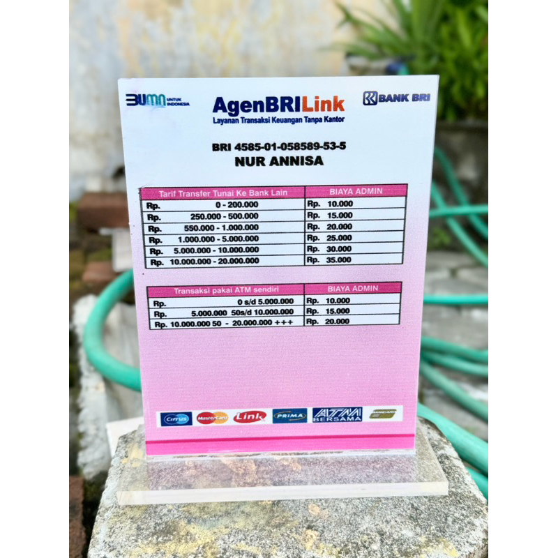 

AKRILIK MEJA BAHAN TEBAL BISA CUSTOM TARIF BIAYA ADMIN BANK BRI BRILINK UKURAN 15x20