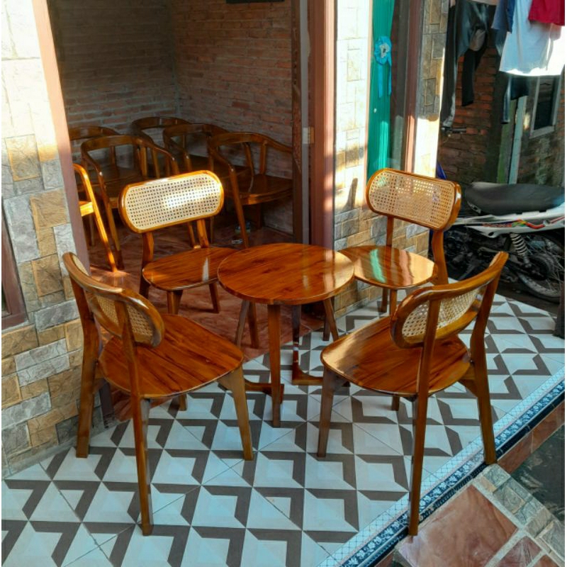Set kursi teras kacang meja teras meja tamu kursi kacang minimalis kayu jati (4 kursi + 1 meja)