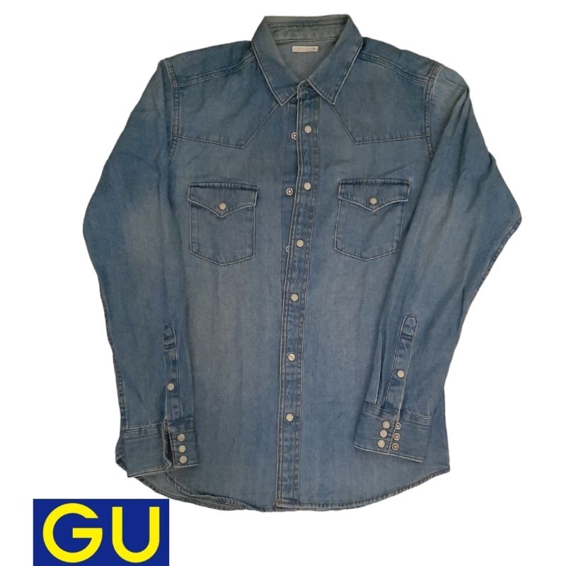 kemeja denim GU second