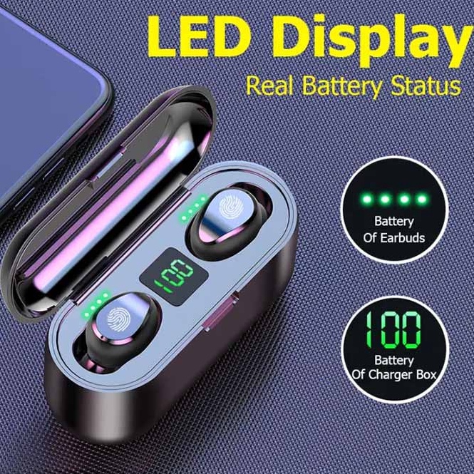 IN JKT F9 Earphone Bluetooth Tws Nirkabel Power Bank Headphone Display Wireless Dengan Headset mic A