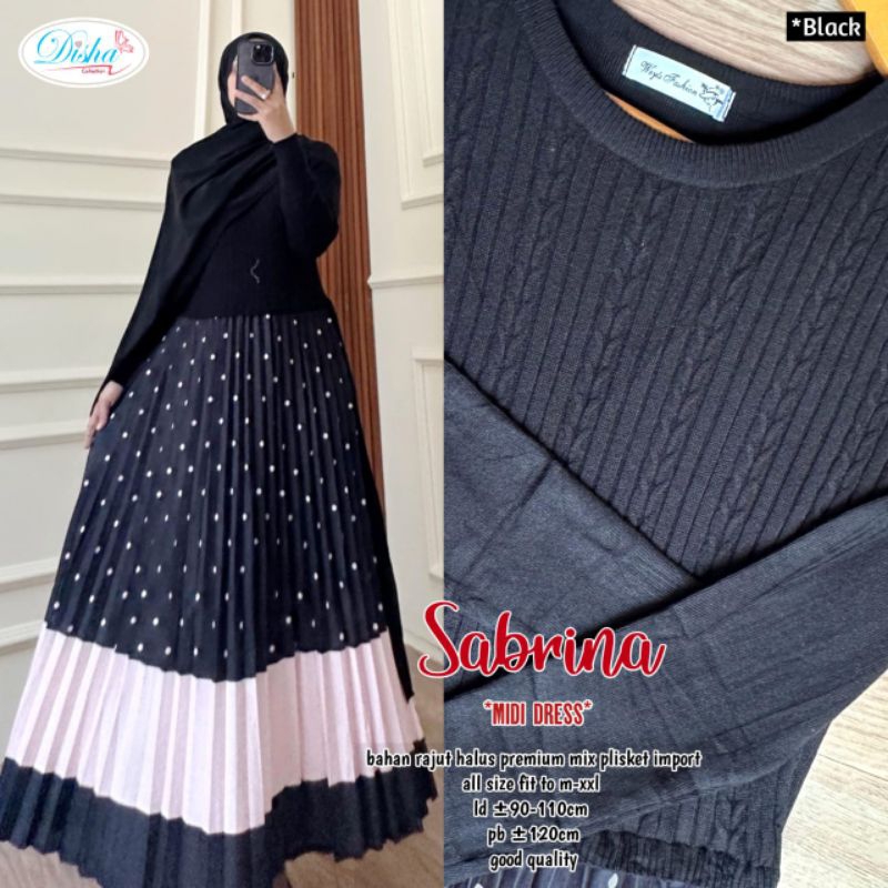 Sabrina MIDI dress bahan rajut premium mix plisket premium ld 90 -110 cm by disha