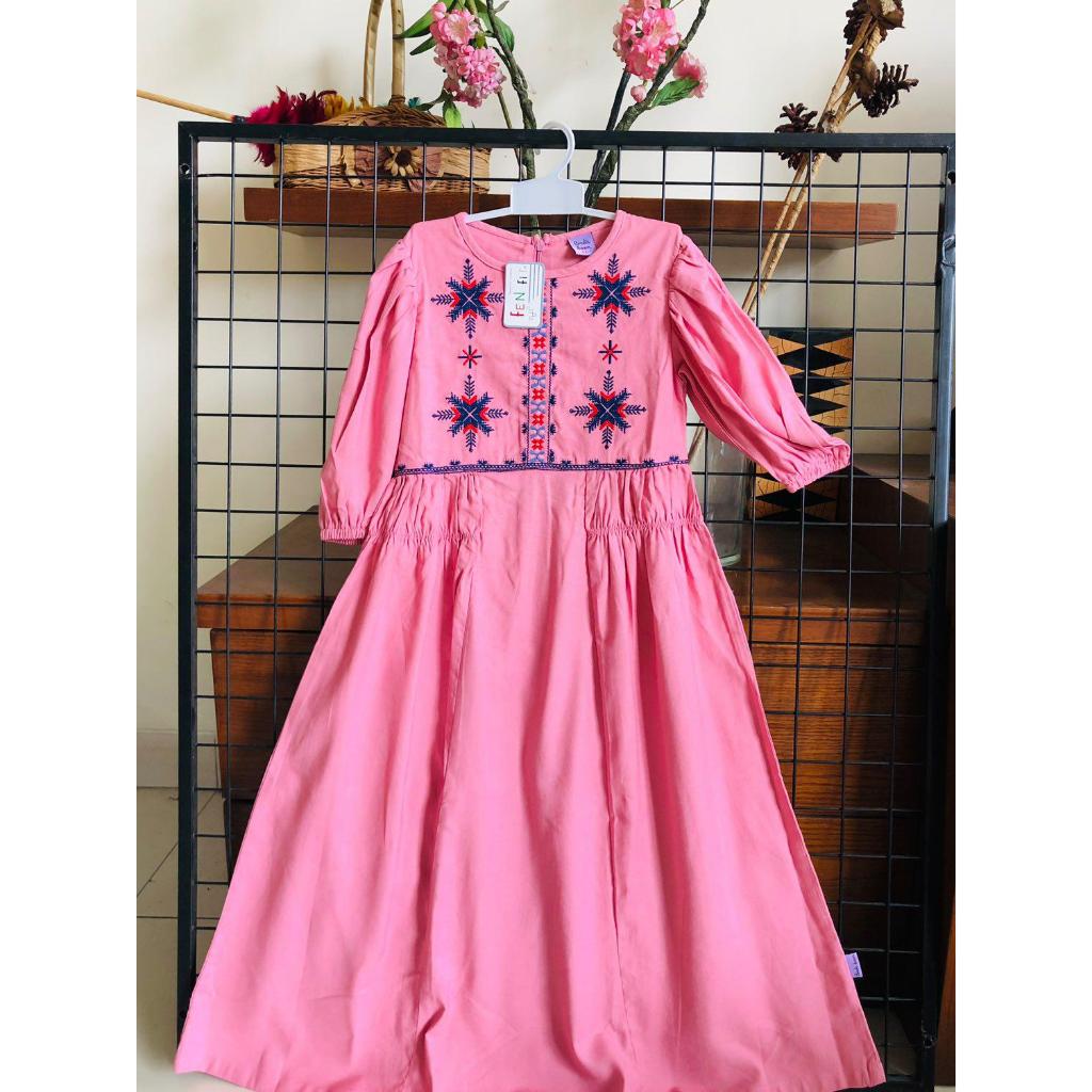 GAMIS MUSLIMAH DRESS ANAK PINK BIRDIE BOOM BORDIR BUNGA