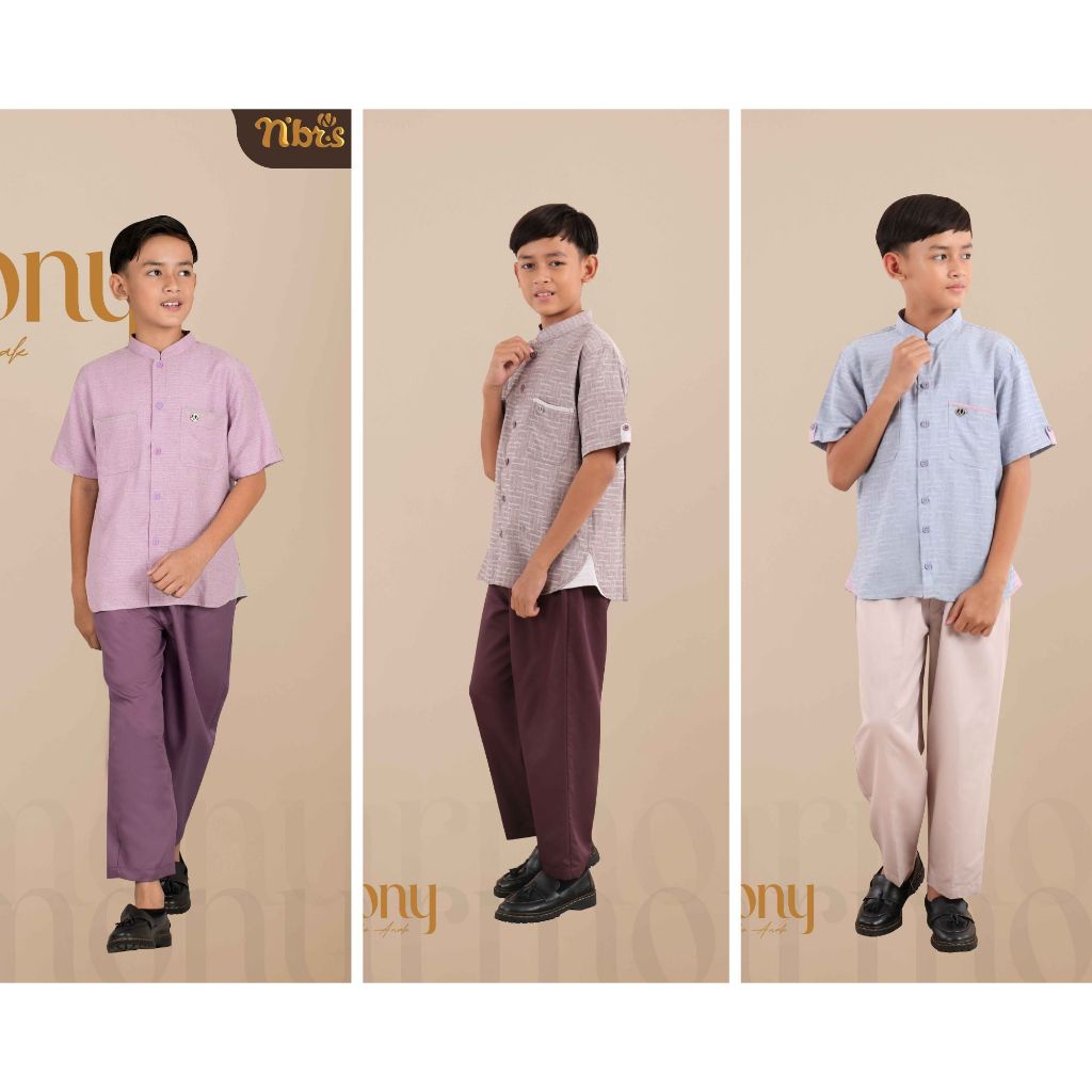 SETELAN BAJU KOKO ANAK LAKI LAKI ATASAN LENGAN PENDEK DAN BAWAHAN CELANA RAYYA SERIES 2024 BY NBRS F