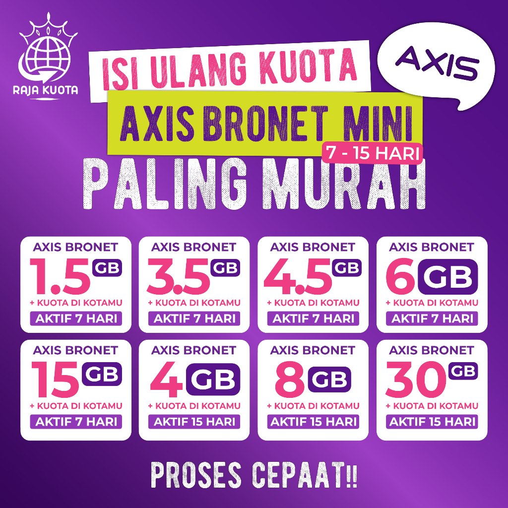 AXIS BRONET MINI Tembak Isi Ulang Kuota Data Masa Aktif 7 Hari / 15 Hari MURAH