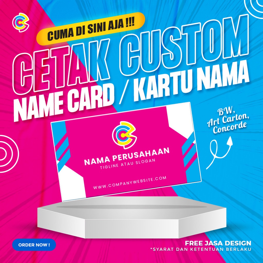 

Kartu Nama (Name Card/Company Card/Business Card) Cetak Custom 1/2 Sisi Murah