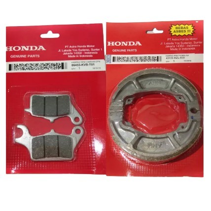 AHM ORIGINAL Kampas Rem Tromol Belakang + Dispad Cakra Rem Depan Honda Beat FI ESP / Beat Street Eco