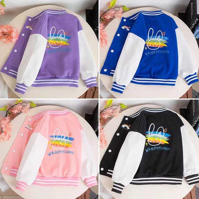 Jaket Varsity Anak Jaket Baseball Kancing Cewek Cowok PELANGI Hoodie Cewek Cowok Bahan Fleece Baju H